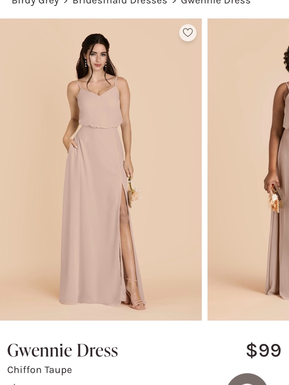 Birdy Grey Taupe Chiffon Maxi Bridesmaid Dress with Spaghetti Straps- worn once
